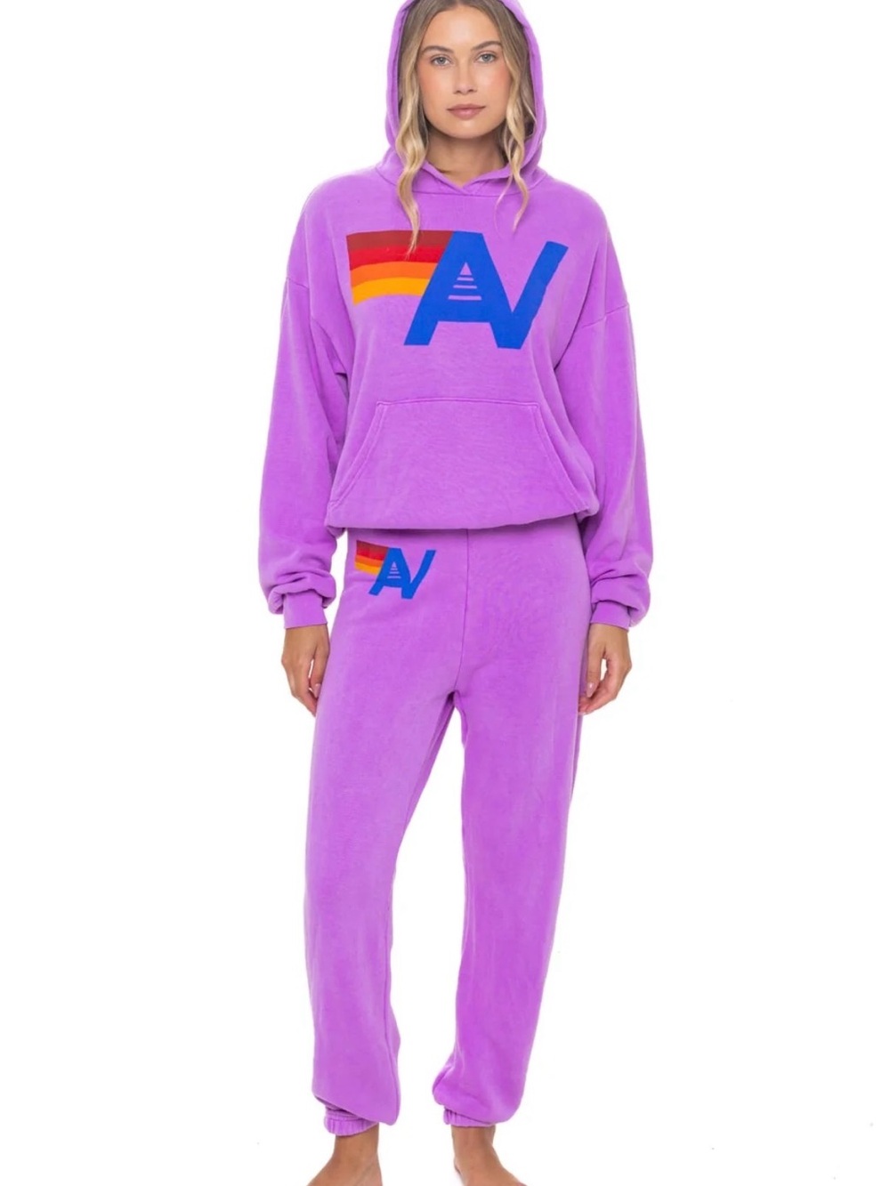 Aviator Nation Lavender Hoodie & Jogger Pajama Set with Blue Logo